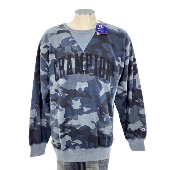 NWT Champion Blue‎ Camo Crew Sweatshirt - Picture 1 of 7